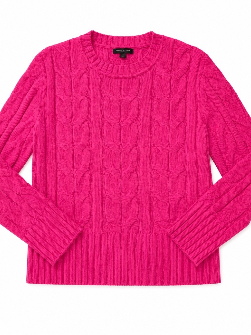 Banana Republic Cable-Knit Crewneck Sweater - Bright Pink Size large EUC - cozy